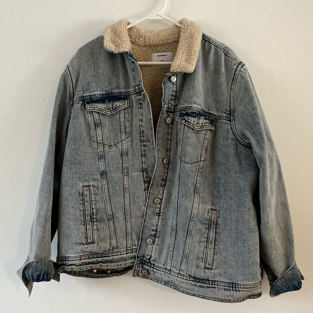 Sherpa-Lined Light Wash Jean Jacket Womens XXL